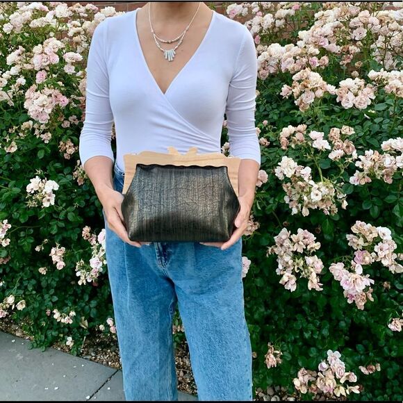 Handmade Genuine Cowhide Embossed  Leather Wooden Frame Purse & 2 Strap Styles - Picture 5 of 15